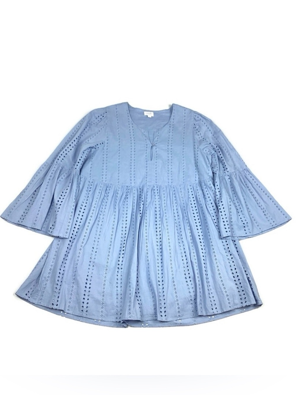 Mud Pie Raylee Blue Cotton Eyelet Babydoll Mini Dress Large